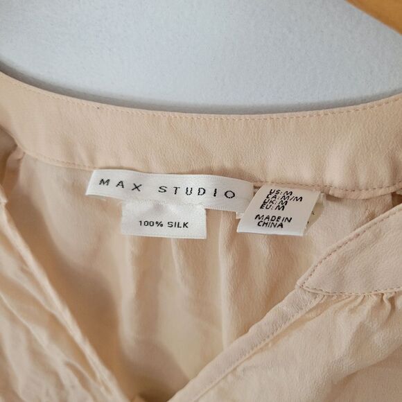 Max Studio 100% Silk Peach Blouse Top 3/4 Sleeves M - Picture 2 of 6